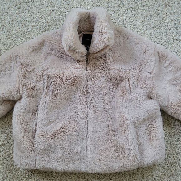 Forever 21 Cream Faux Fur Winter Jacket Preppy City Chic M - Picture 4 of 13